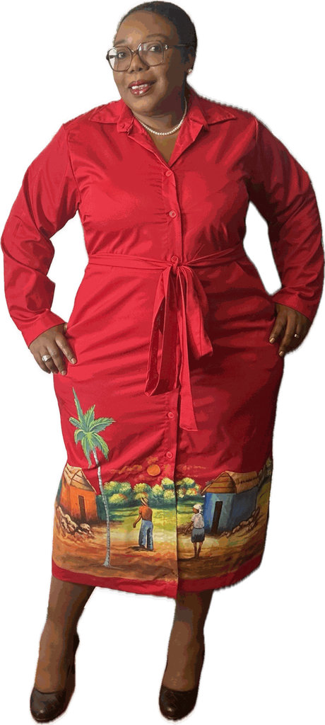 Robe avec boutonnage , manches longues, peinture (Noir, S)