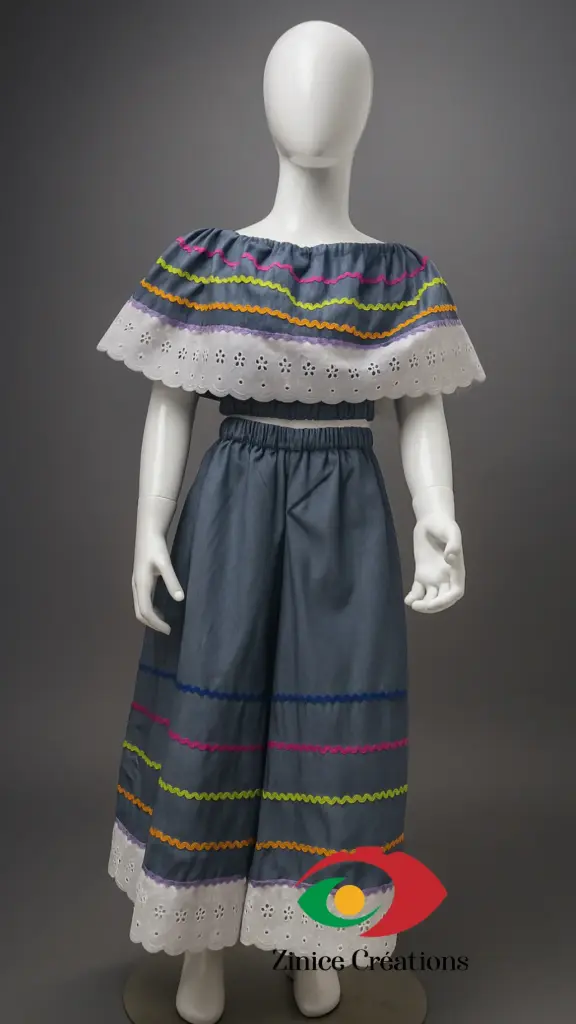 Ensemble de jupe-culotte (pantajupe) avec haut à col bateau pour enfant