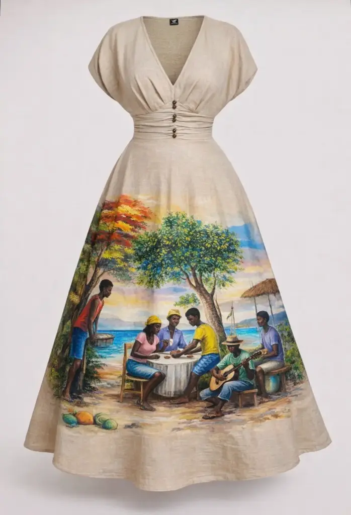 Robe tissée  avec peinture à la main/ handmade dress