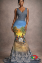 Robe en karabela haïtien avec peinture  faite à la main/ Robe de gala, prix calculé sur mesure