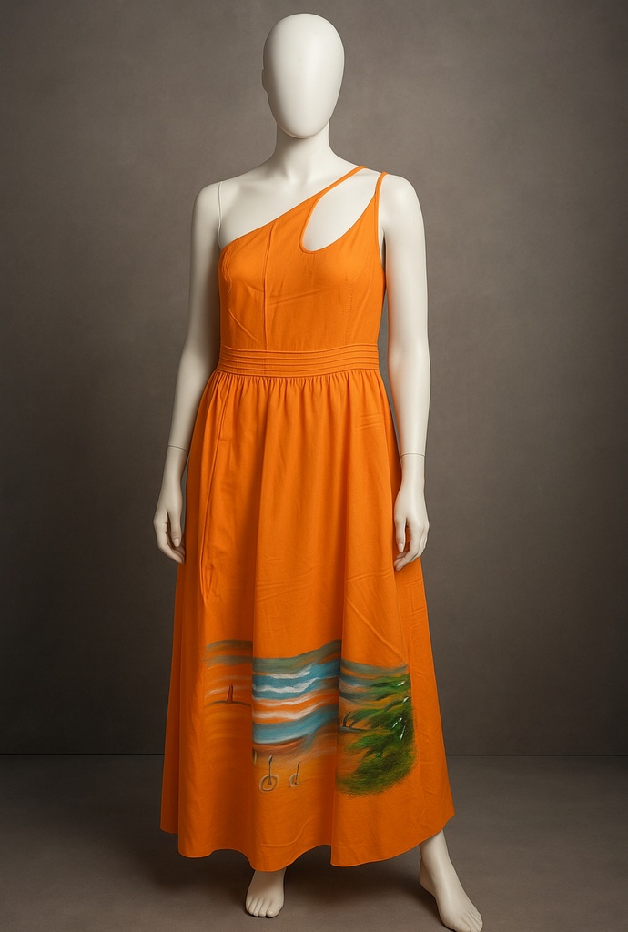 Robe asymétrique fendue avec bretelles, peinture faite à  la main, robe de grande occasion, mariage, fêtes, gala