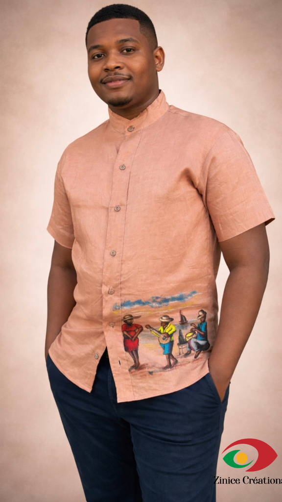 chemise lin manches courtes avec peinture