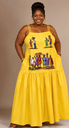 Long V-Neck Dress with Hand-Painted Artwork