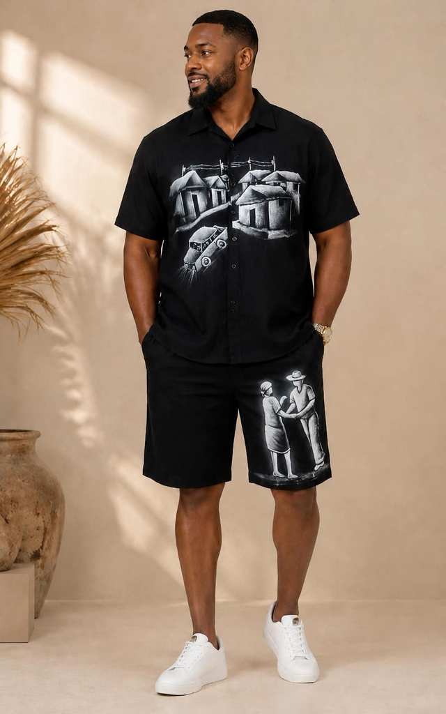 Men’s  Set with Hand-Painted Details (Black, M, Motif 1)