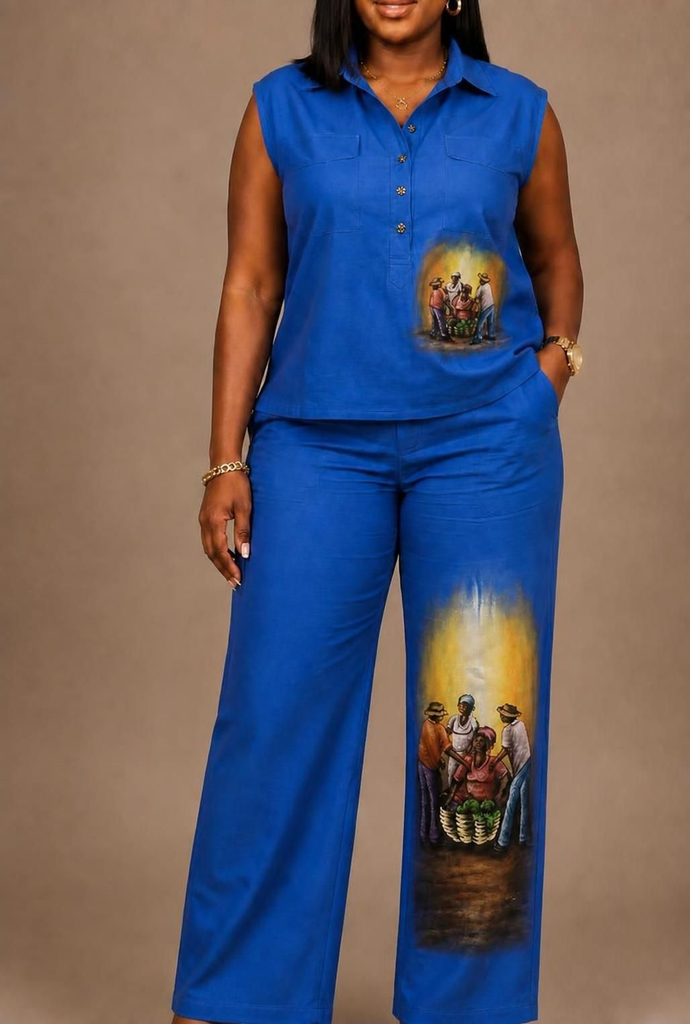 Ensemble pantalon femme peint à la main