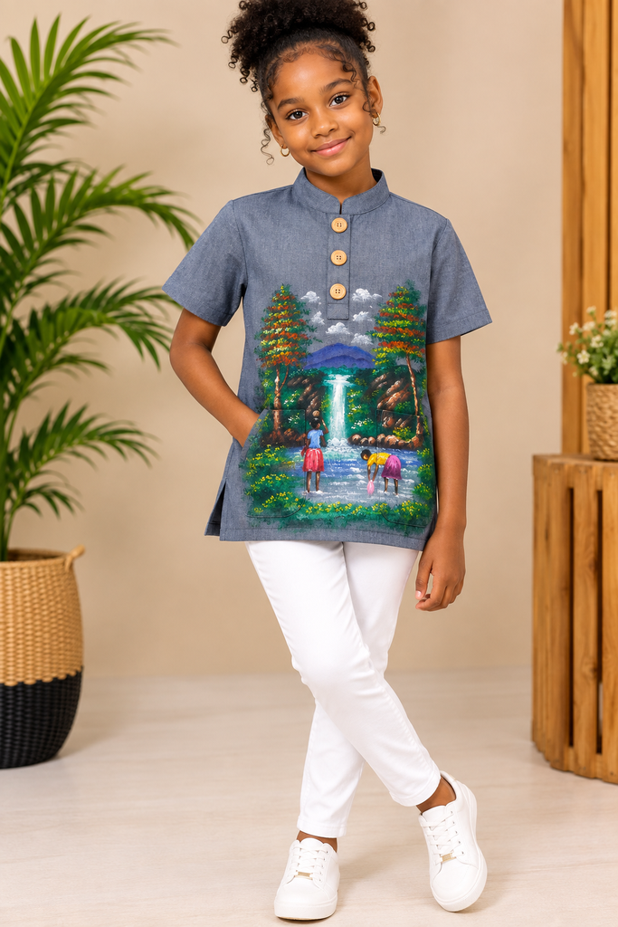 Bèl Tifi — Chemise haïtienne en Karabela pour fille (3-4 ans, Motif 1)