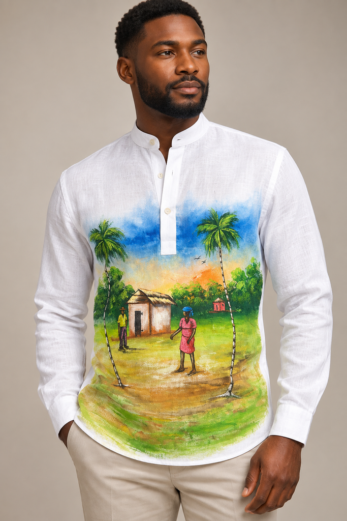 Chemise Homme en Coton Peinte à la Main – Manches Longues
