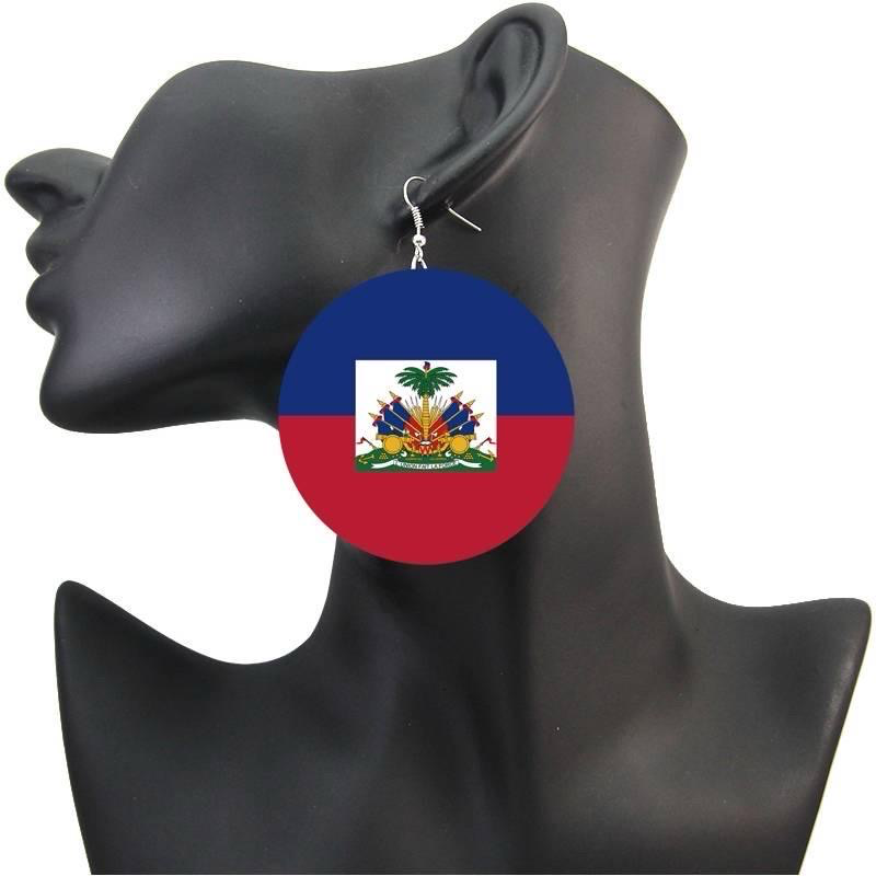 Boucles d’oreilles rondes drapeau haïtien (Ronde)