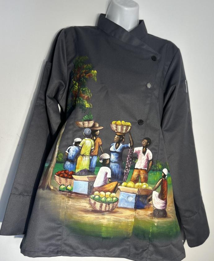 Chef Coat avec Peinture sur commande (Noir, S)