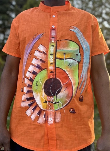 chemise lin manches courtes avec peinture